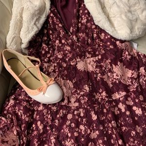 Lane Bryant Faux Wrap Dress Burgundy/Cream size 20